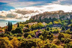 View on Acropolis from ancient agora, Athens, Greece