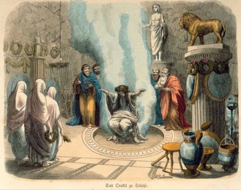 German Illustration, The Oracle of Delphi. Illustrator Heinrich Leutemann, 1865.