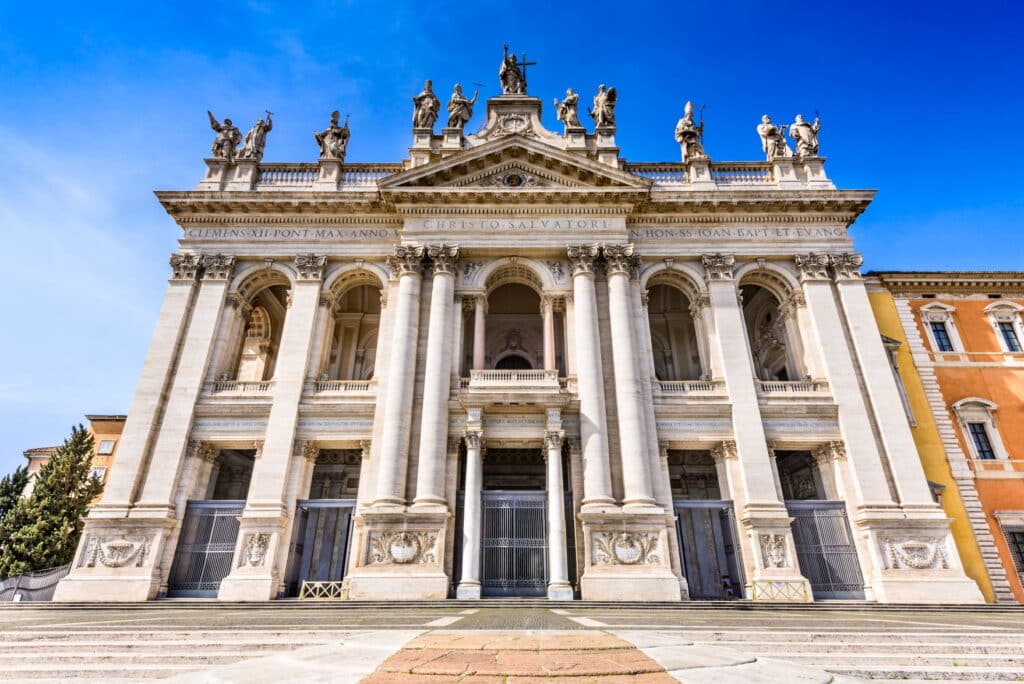 Rome, Italy - The facade of St. John Lateran basilica (Basilica di San Giovanni in Laterano)