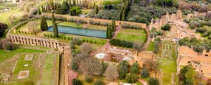 Aerial view of Hadrian's Villa at Tivoli, near Rome, Italy.