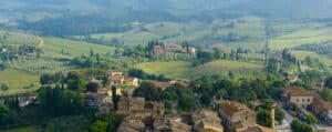 Old town of San Gimignano seen from the Torre Grossa, San Gimignano, Italy.