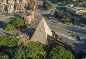 Aerial view of the Pyramid of Cestius in Rome