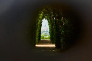 View of St Peter s Basilica as seen through the Aventine Keyhole.