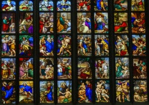 Detail, stained glass windows inside the Milan Cathedral