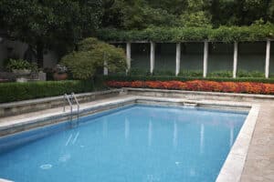 View of Villa Necchi Campiglio swimming pool by Piero Portaluppi
