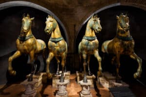 Ancient bronze horses inside the Basilica San Marco, Venice.