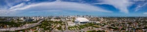 Aerial panorama Miami Marlins Park and Little Havana