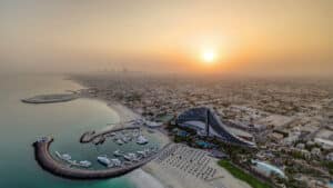 Aerial view of kite beach from helicopter pad at morning.