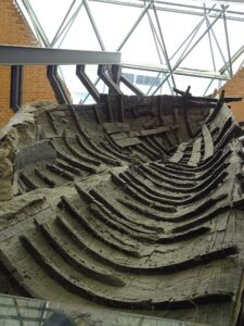 Carbonized Roman boat in the Herculaneum pavilion.
