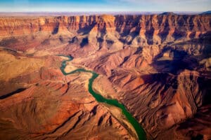 Grand canyon aerial view with Colorado river, USA.