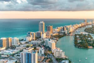 Helicopter view of South Beach, Miami.