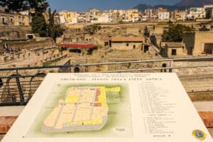 Panoramic view of Herculaneum with Vesuvius beyond.