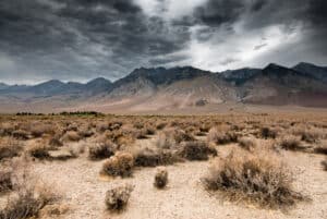Panoramic view of dark clouds in death valley national park, nevada, usa