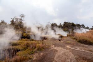 Volcanic Landscapes and Geothermal Vents at Hawaii Volcanoes National Park.